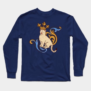 Cute Medieval Cat with crown illustration Long Sleeve T-Shirt